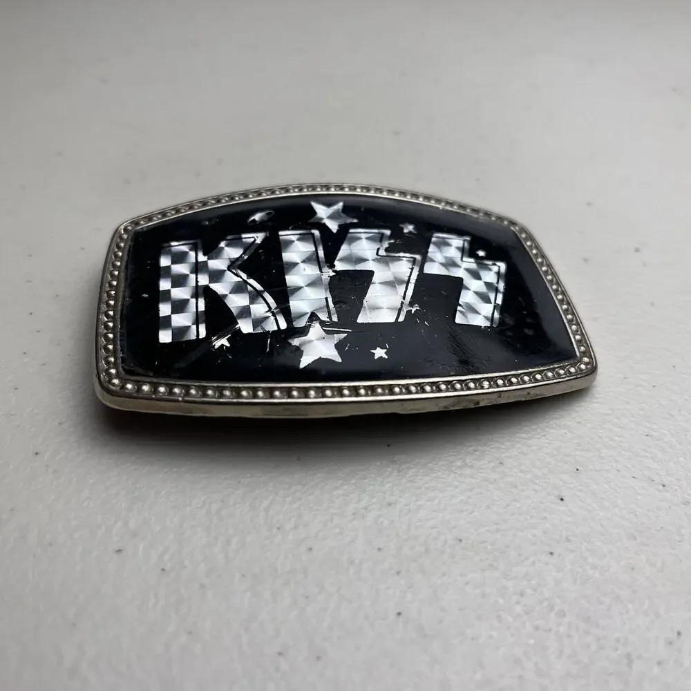 Kiss Vintage Belt Buckle Silver Prism Stars Planets Saturn Rock Collectible